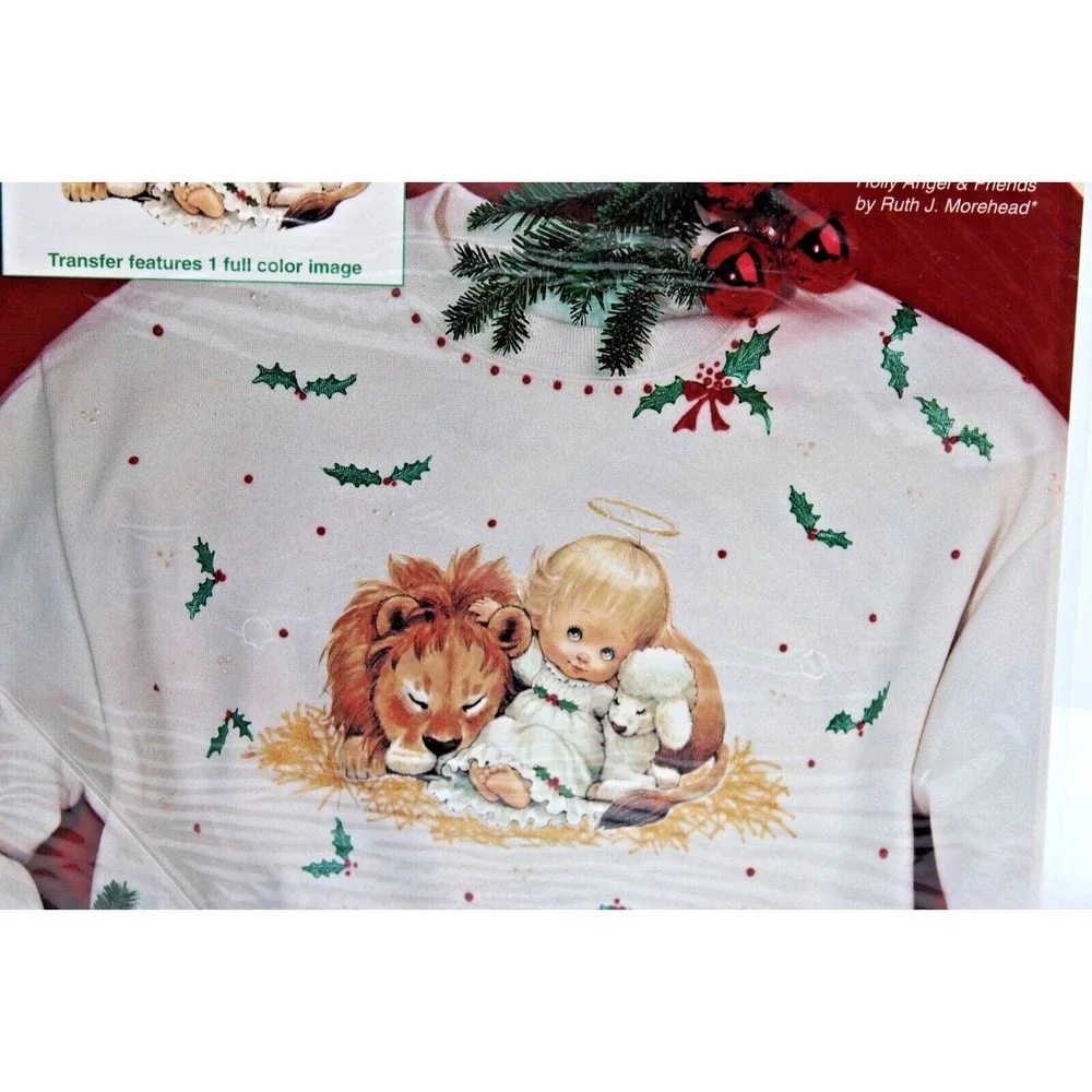 New VTG DIMENSIONS Iron On Christmas Fashion Art Holly Angel‎ & Friends 1993 NOS